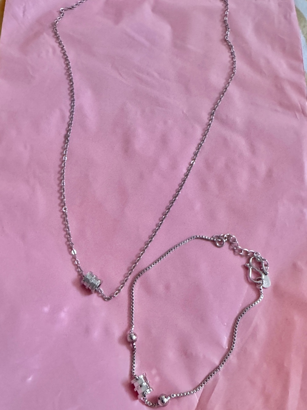 925 Sterling Silver Matching Set Rotating Barrel Necklace & Bracelet Set